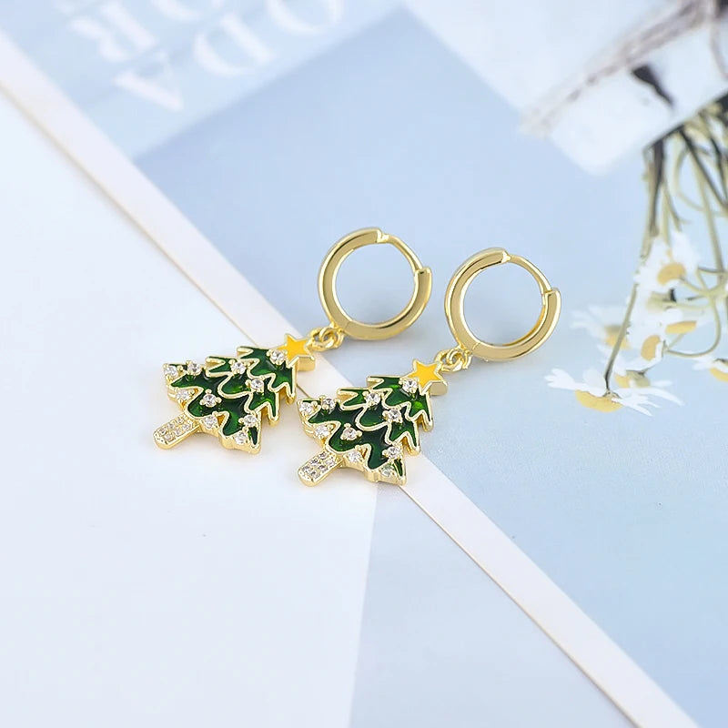 New 925 Sterling Silver Ear Needle Christmas tree/snowflake pendant Hoop Earrings For Women fashion Christmas gifts accessories
