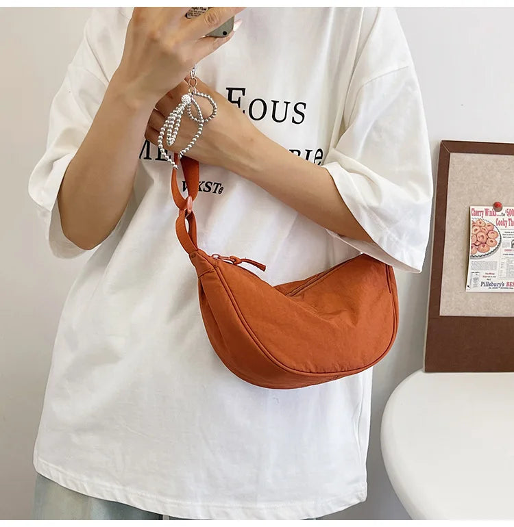 Women's Shoulder Bag Nylon Material Saddle Bag Versatile Fashionable Simple Dumpling Bag Trendy Cloth Bag Women's Crossbody Bag