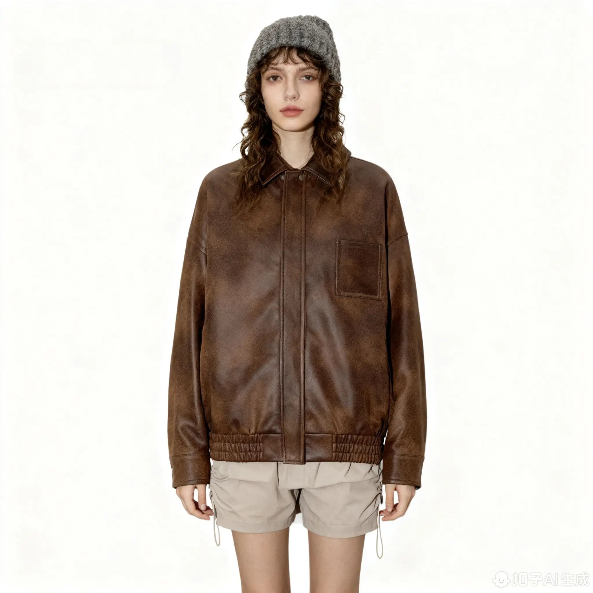 New Arrivals Women's Short Leather Jacket Vintage Y2K Style Loose Fit Plaid Patchwork Design Retro Oversized Autumn Outerwear