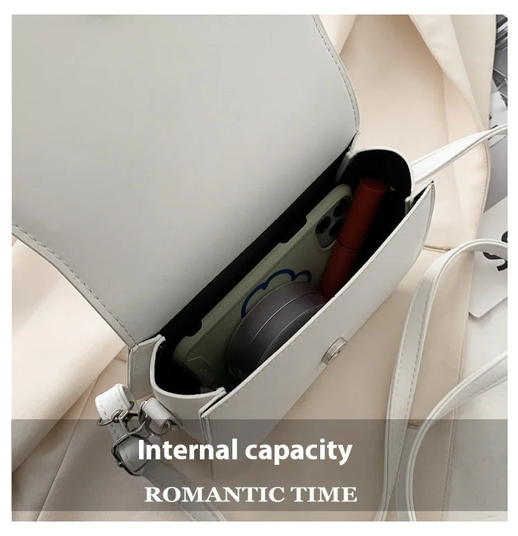 Trendy Saddle Shoulder Bag Women PU Leather Crossbody Bag Simple Solid Color Flap Messenger Bag Fashion Handbags Pouch