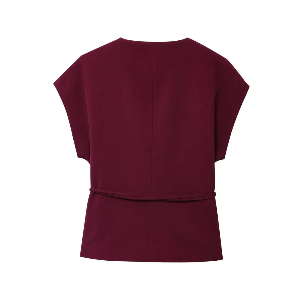 TFMLN Fashion Women's Trouser Suits Sleeveless V-Neck Top With Belt Straight Pants Sets 2025 Spring Summer Commuter 2 Piece Set