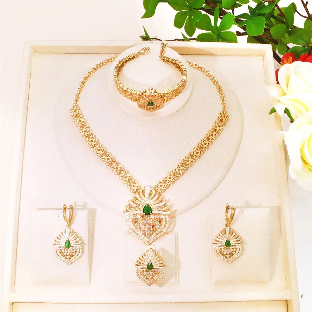 GZJPEI 4Pcs/Set Cubic Zirconia Bridal Jewelry Set Dubai Nigeria Wedding Gift White Crystal Zircon Women Sets 2025 Trendy New