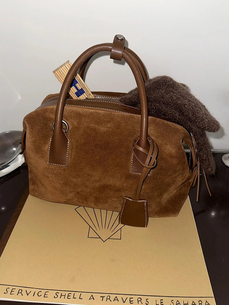 Suede Brown Single oulder Crossbody Bag Large Capaci Commuter Boston Bag Women's Faion Luxury Handbag Casual Briti Sle