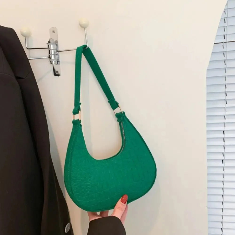 Women Bags Shoulder Retro Leisure Handbag Pure Felt Fashion Underarm Bag Crescent Saddle Bag for Ladies Advanced Armpit Bag 2025