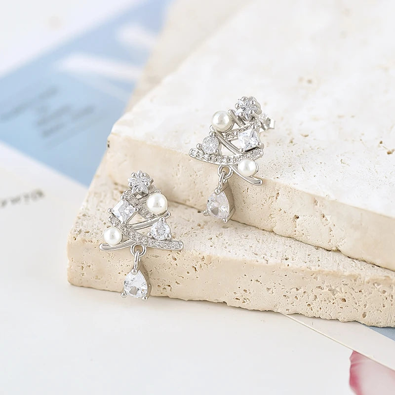 New 925 Sterling Silver Ear Needle Christmas tree/snowflake pendant Hoop Earrings For Women fashion Christmas gifts accessories