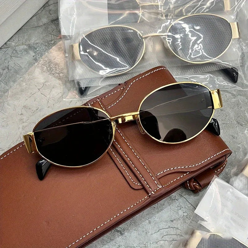 Retro Steampunk Sun Protection Sunglasses Vintage New Women's Metal Oval Sunglasses Ladies Classic UV400 Sunscreen Eyewear