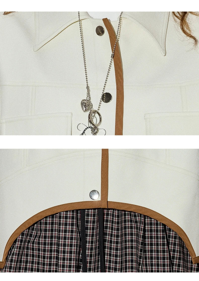 Women's Color Block Long Sleeve Coat Asymmetrical Hem Jacket Turn Down Collar Fashion Outerwear Autumn Casual Style New Arrivals