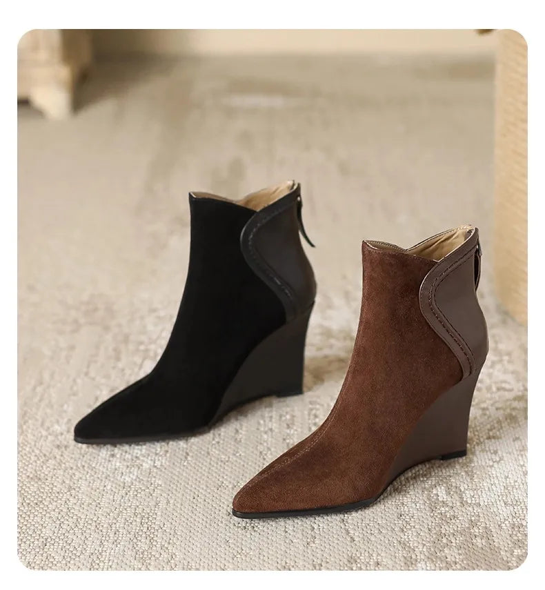 Wedges Women's Ankle Boots Pointed Toe Fashion Shoes Designer Suede Winter Boots 2025 High Heels Dress Luxury Botas Para Mujer