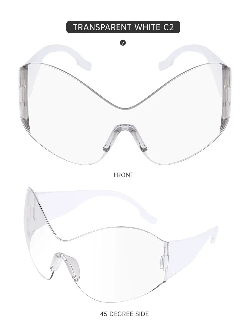 Y2K Oversized Rimless Sunglasses Women Men Luxury Brand Trend Steampunk Mask Butterfly Sun Glasses Lady Retro 2000's Punk Shades