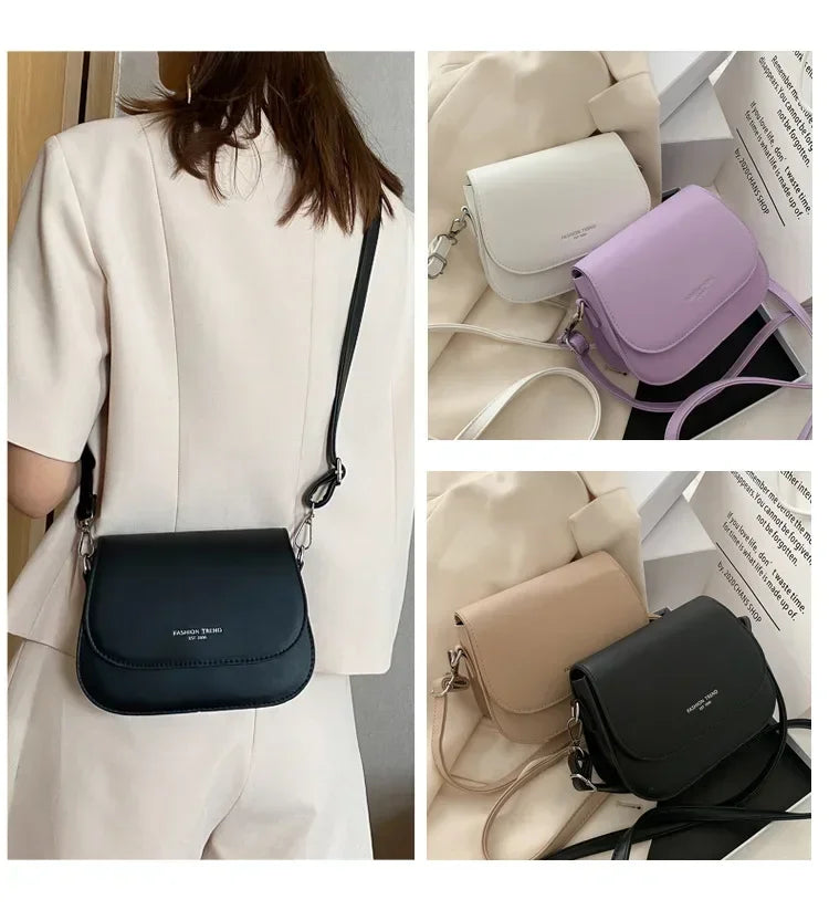 Trendy Saddle Shoulder Bag Women PU Leather Crossbody Bag Simple Solid Color Flap Messenger Bag Fashion Handbags Pouch