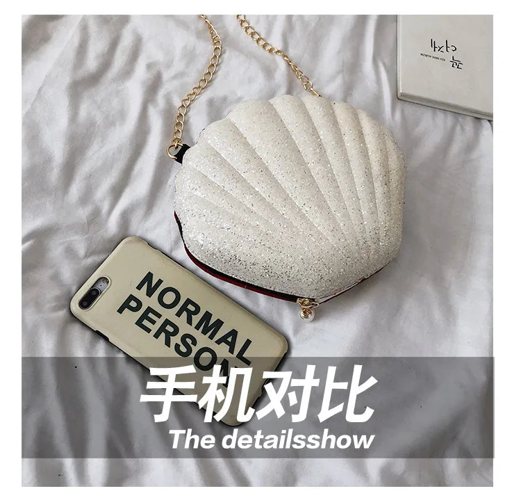 Women Shoulder Handbags Shell Bag Chain Cute Sequins Small Bag Phone Money Pouch Zipper Crossbody Bags for Women Bolsa Feminina