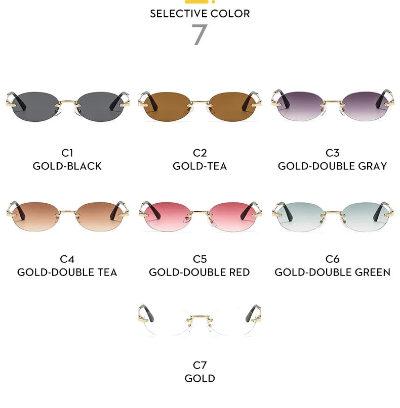 Frameless Oval Personality Sunglasses Luxury Brand Ins Style Summer Sun Protection Sunglasses High-End Fashion Sunglasses UV400