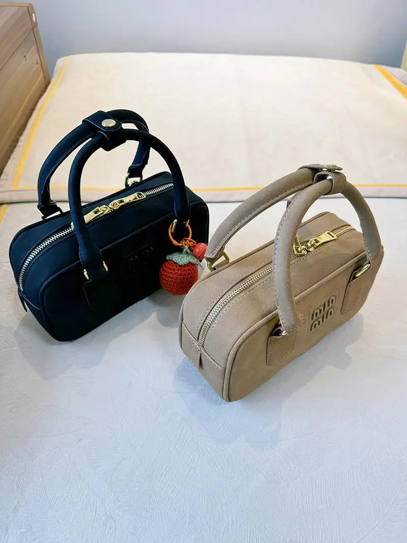 Luxury Suede Square Handbag Women's Faionable Vintage Boston Bowling Bag Soft Handle Briti Sle Casual Pure Color