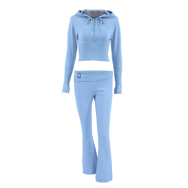 Tossy Knit Fashion 2 Piece-Set Trousers Hoodie Tracksuit Women Crop top Knitwear And Women's Pants Sets Female Trousers Outfits