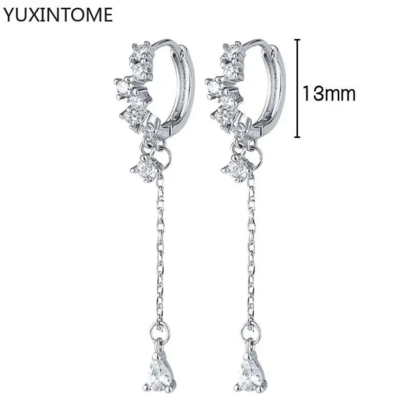 925 Sterling Silver Ear Needle Fashion Hoop Earrings White Crystal Luxury Women's Silver Earrings Wedding Women's Jewelry Gift