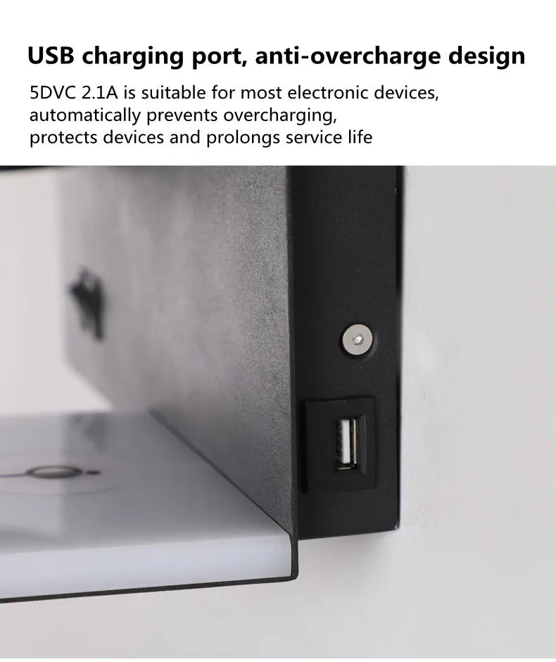 Wireless Charging Wall Lamp Bedroom Bedside USB Wall Light Rotatable Reading Lamp Study Room Switch Modern Multifunctional Hotel