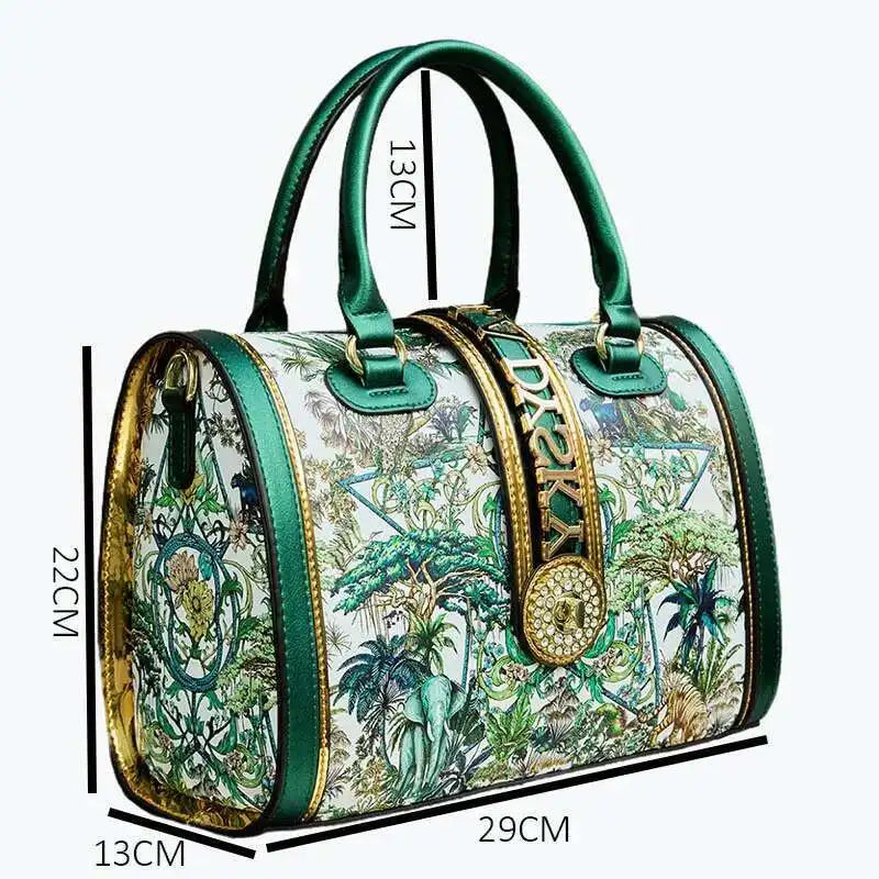 VM FASHION KISS new Top handle bag Jungle print Large-capacity Boston Handbags Women's Totes Microfiber Messenger Shoulder Bag