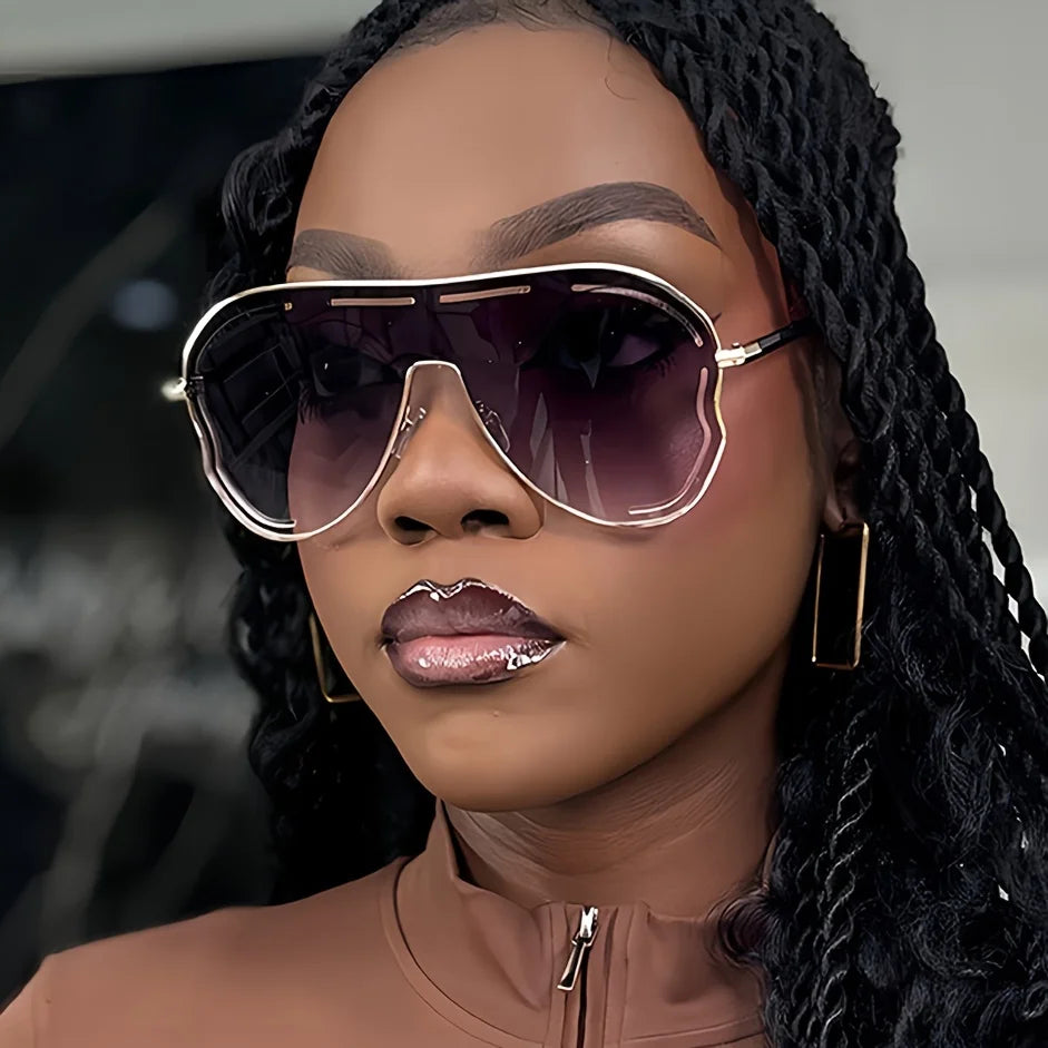 Oversized Shield One-Piece Punk Sunglasses Women 2025 Luxury Brand Square Sun Glasses For Ladies Metal Big Frame Eyewear UV400