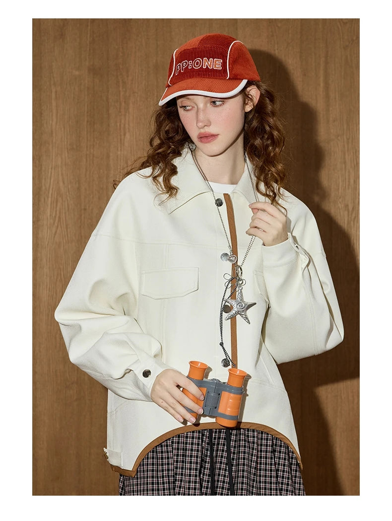 Women's Color Block Long Sleeve Coat Asymmetrical Hem Jacket Turn Down Collar Fashion Outerwear Autumn Casual Style New Arrivals