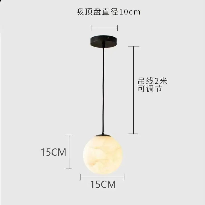 Modern Alabaster Pendant Light Round Ball Marble  Hanging Lamp For Bedroom Kitchen Island Dining Room Bedside Lights
