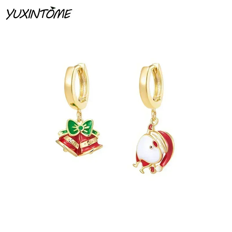 New 925 Sterling Silver Ear Needle Christmas tree/snowflake pendant Hoop Earrings For Women fashion Christmas gifts accessories