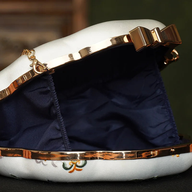 Cape-Bay Retro Versatile Women's Small Round Bag Mini Bag Chain Bag Bead Bag New Middle-Aged Mother Bag Ethnic Style Flower and Bird Embroider Shoulder Bag Crossbody Bag Wedding Banquet Wedding Bag with Cheongsam Bag Hard She