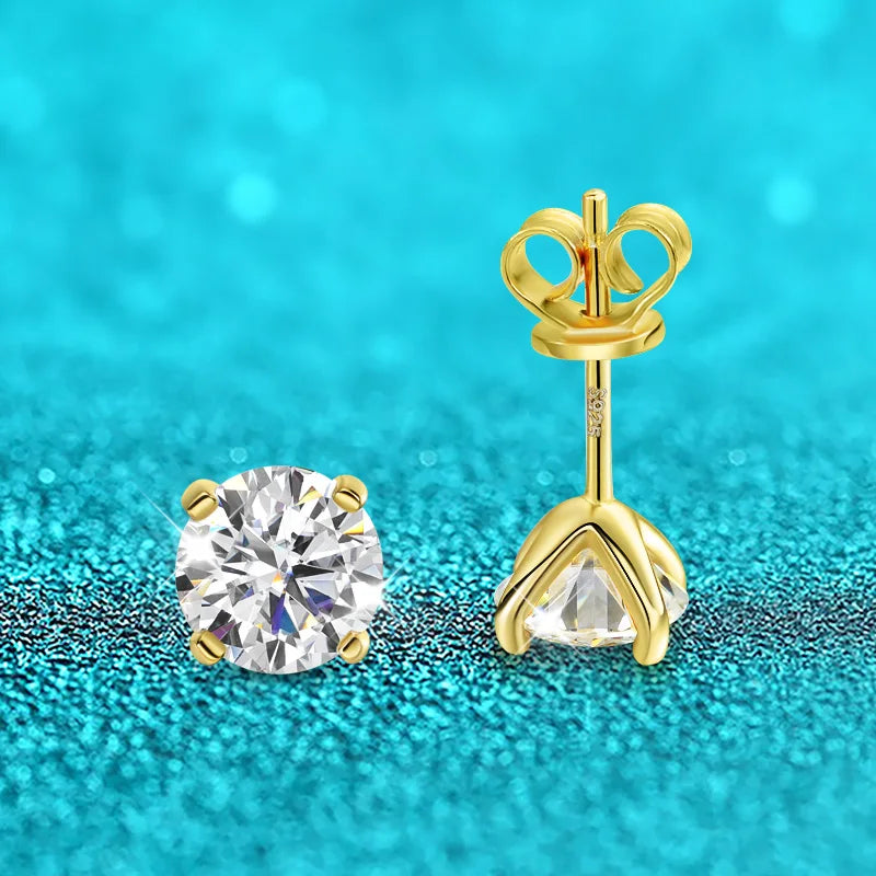 Smyoue Original S925 Sterling Silver Moissanite Stud Earrings VVS Round Cut 18k Gold Imitation Diamond Ear Studs for Women Gift
