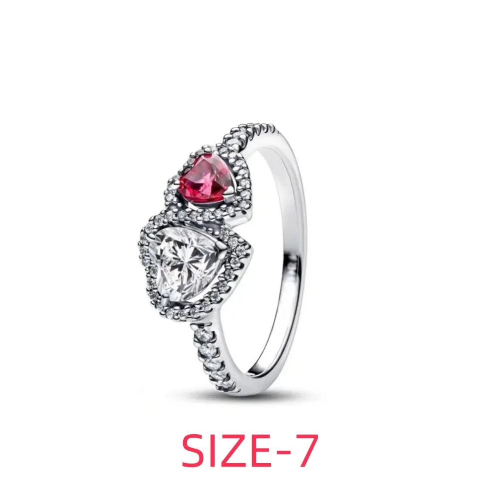 Original 925 Sterling Silver Colorful Bow Set Necklace Ring Earring Crystal For Women Valentine's Birthday Gift DIY Jewellery