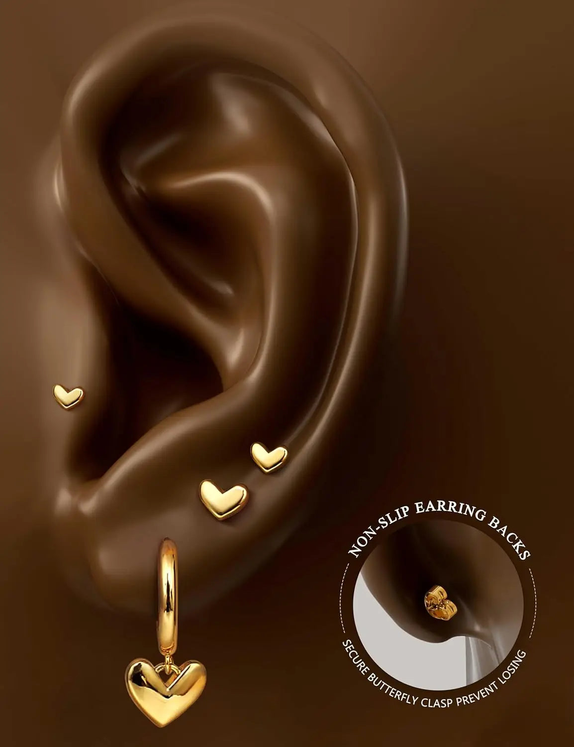 Bobisty 4 Pairs 14K Gold Plated Hoop Earrings for Women Charm Heart studs Earrings for Women Trendy Earring Stacks for Cartilage