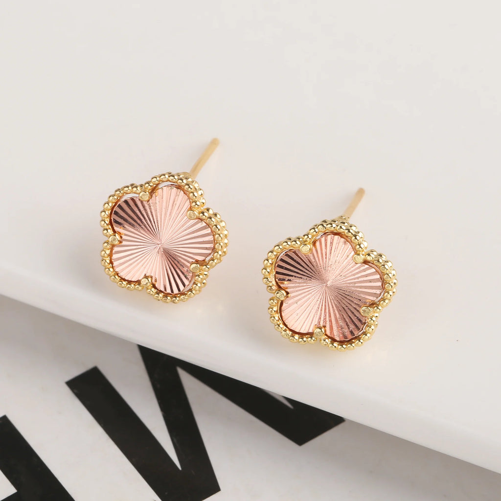 18K Gold Plated High Quality Simple Plant Five Leaf Flower Natural Stone Metal Pendant Necklace Earring Set Women's Clover