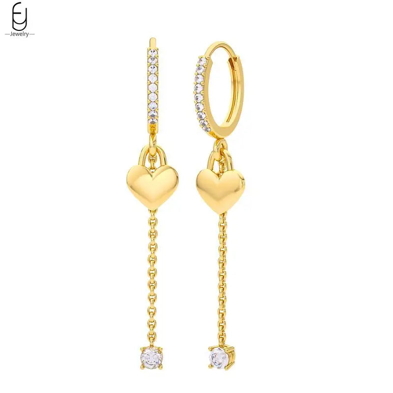 925 Sterling Silver Needle Vintage Gold Earrings Luxury Long Chain Tassel Crystal Hoop Earrings for Women Party Trend Jewelry