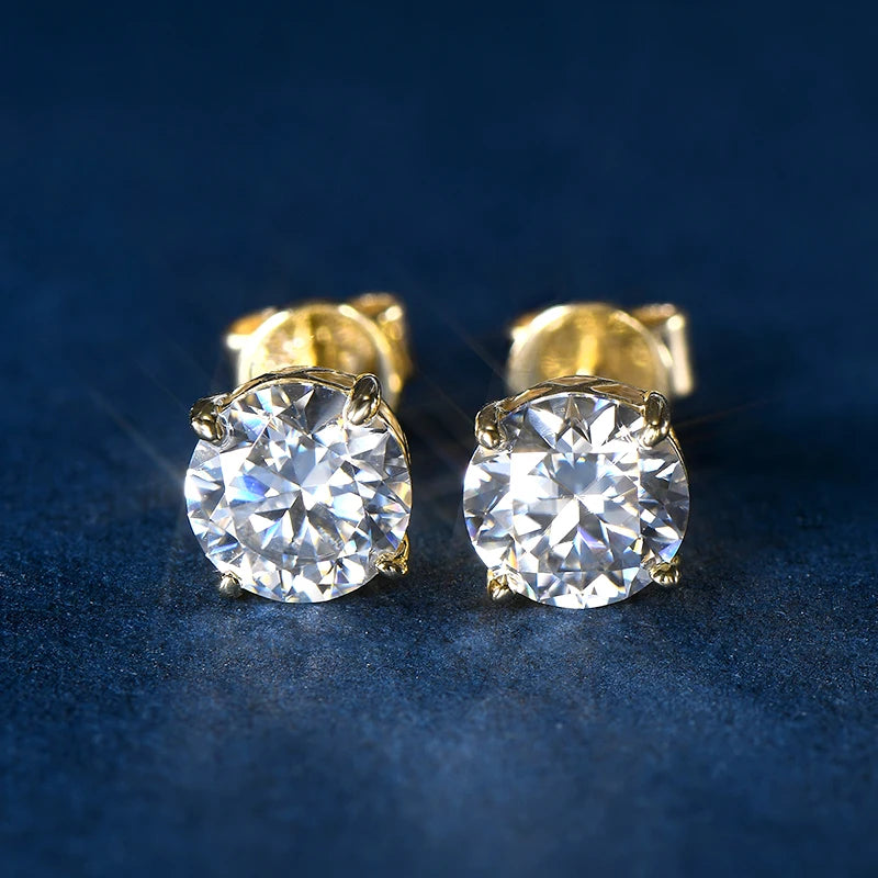 Solid 10K Gold Stud Earrings D Color Moissanite Piercing Earrings 2ct Certified Yellow White Gold Jewelry for Men Women 1.2ct