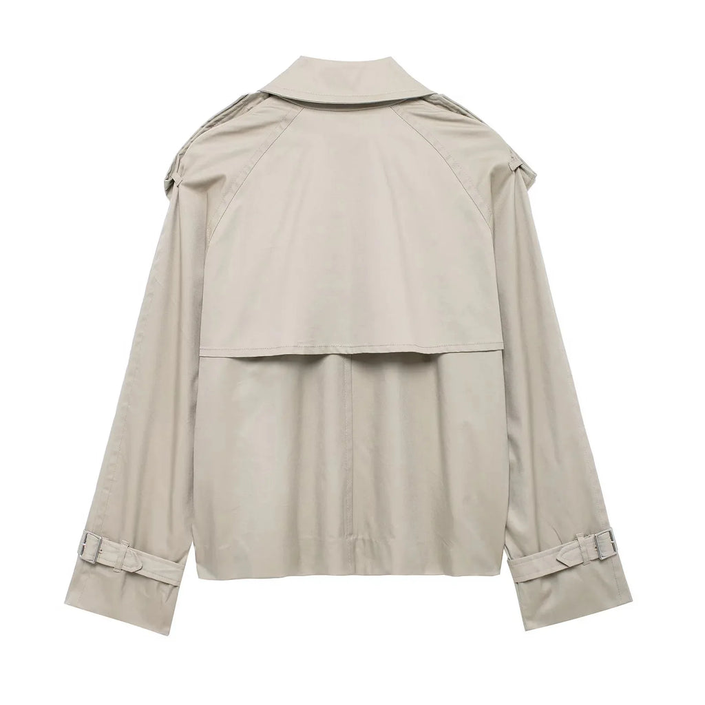 Streetwear Cropped Jacket Women 2024 Autumn Double-Breasted Jackets for Women Long Sleeve Coat Woman Casual New Outerwear