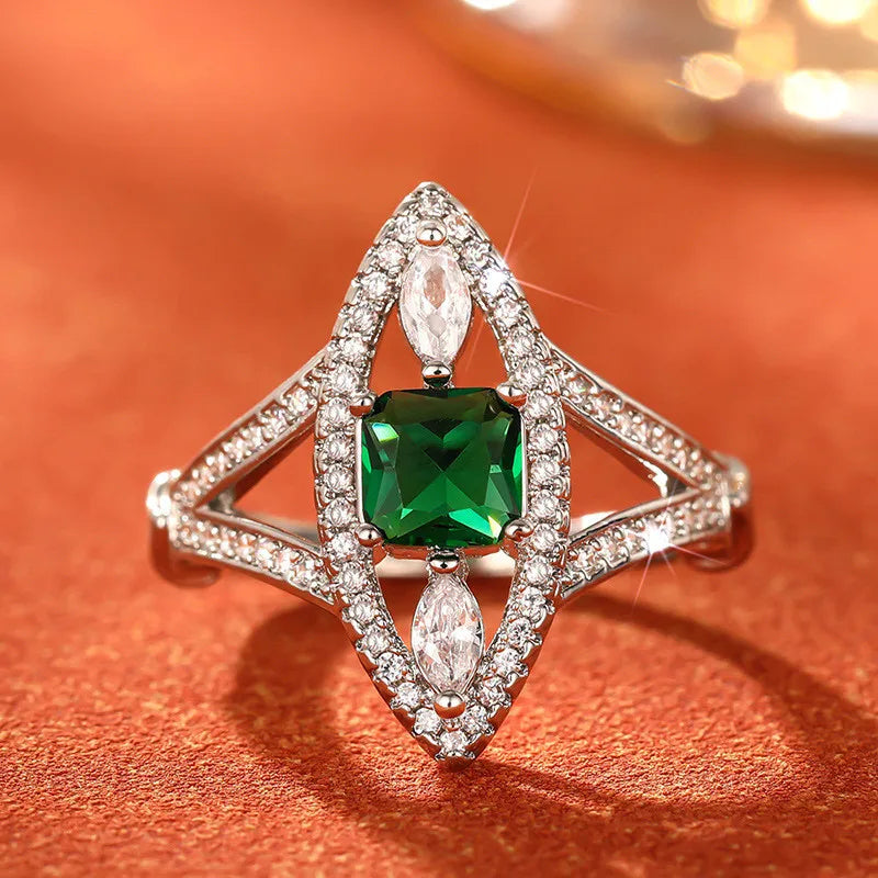 925 Sterling Silver Large Amethyst Gem Horse Eye Zircon Female High Quality Party Jewelry Elegant CZ Stone Ring for Women