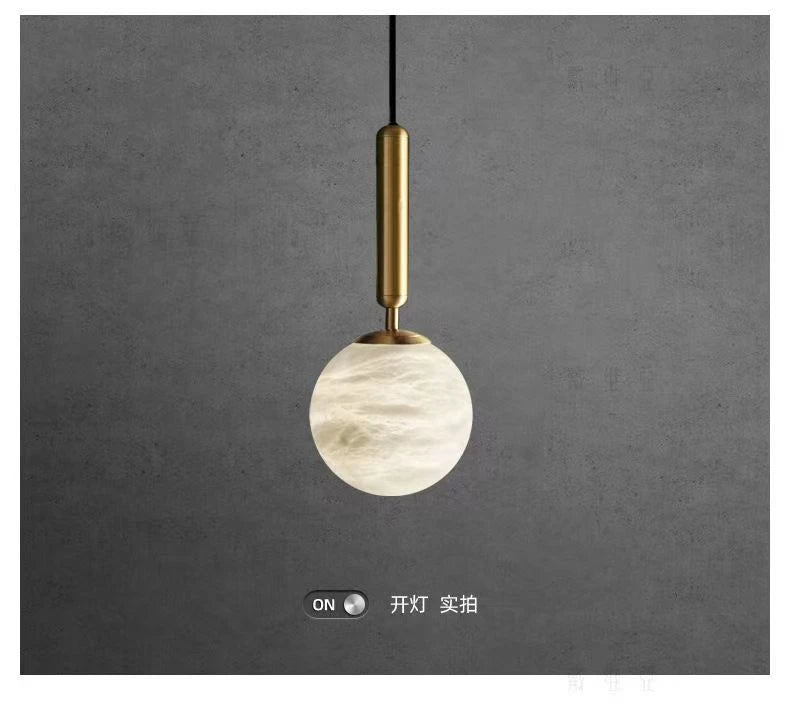 Modern Alabaster Pendant Light Round Ball Marble  Hanging Lamp For Bedroom Kitchen Island Dining Room Bedside Lights