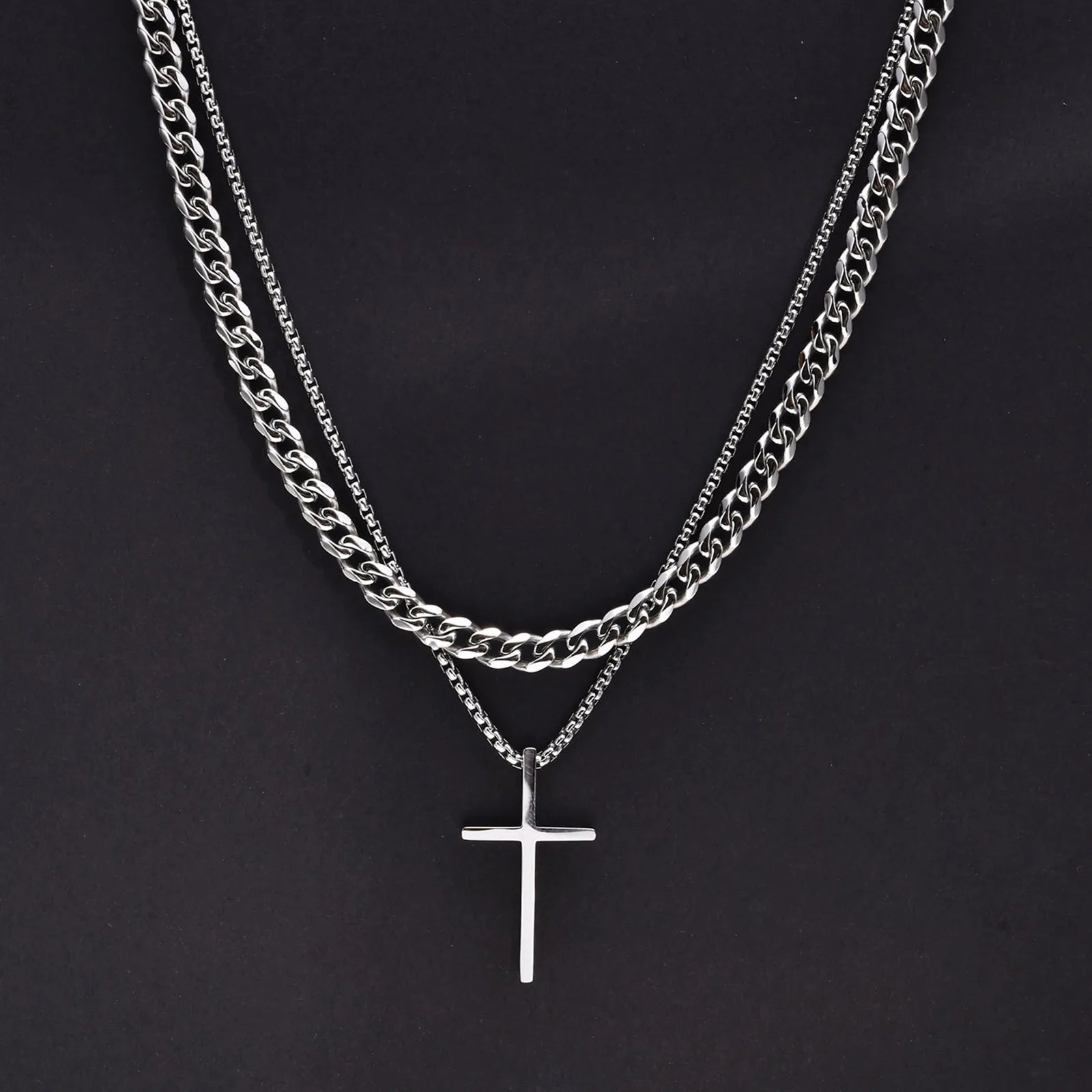 Trendy Cross Necklace for Men Boys,Simple Stainless Steel Cross Pendant Necklaces,Male Jewelry Sets