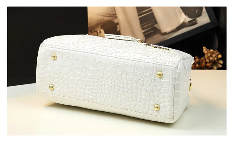 Cowhide leather Women handbag Lace crocodile pattern mother bag shoulder messenger three-layer middle-aged Portable Boston Bags