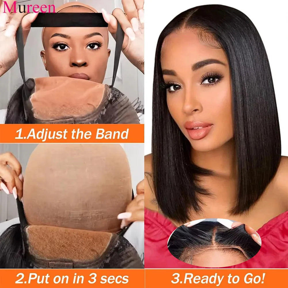 250% Density Straight Wear And Go Glueless Bob Wig For Women Ready To Go Human Hair Wigs 4x4 Lace Closure Wig Human Hair