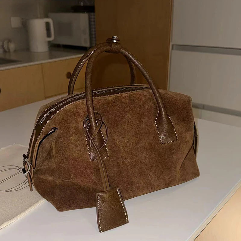 Suede Brown Single oulder Crossbody Bag Large Capaci Commuter Boston Bag Women's Faion Luxury Handbag Casual Briti Sle