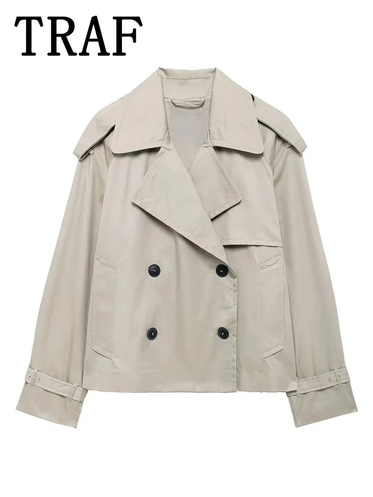 Streetwear Cropped Jacket Women 2024 Autumn Double-Breasted Jackets for Women Long Sleeve Coat Woman Casual New Outerwear