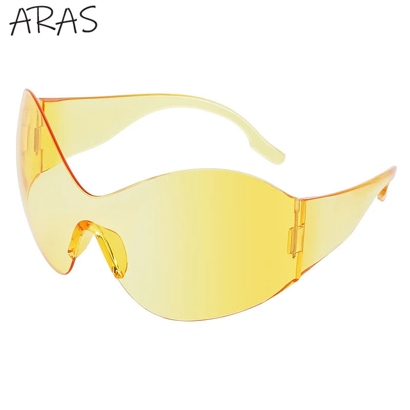 Y2K Oversized Rimless Sunglasses Women Men Luxury Brand Trend Steampunk Mask Butterfly Sun Glasses Lady Retro 2000's Punk Shades