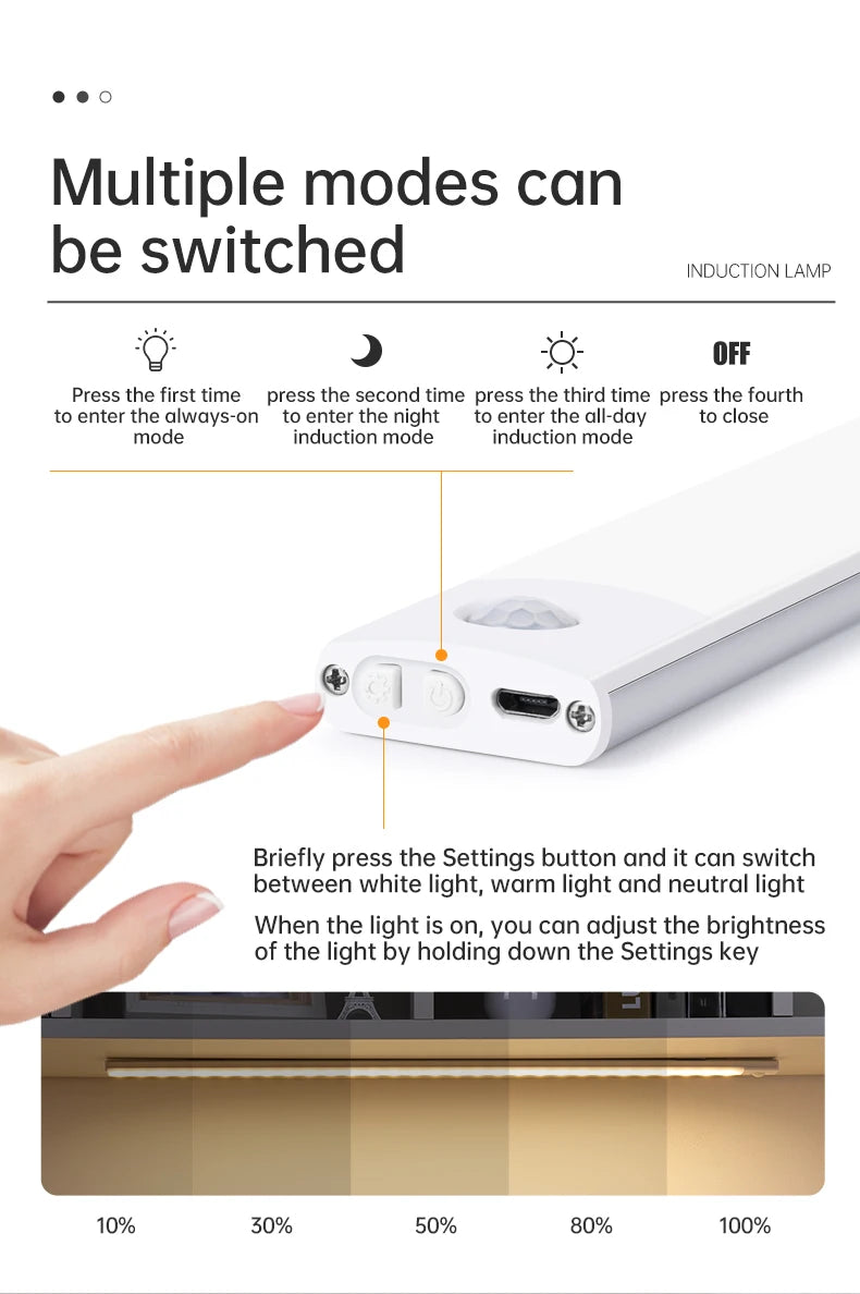 Motion Sensor Light Wireless LED Night Light USB Rechargeable Night Lamp Cabinet Wardrobe Lamp Under Backlight For Kitchen Led