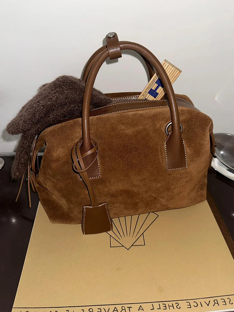 Suede Brown Single oulder Crossbody Bag Large Capaci Commuter Boston Bag Women's Faion Luxury Handbag Casual Briti Sle