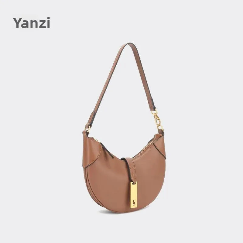 Saddle Bag Design Leather oulder Bag Women's Underarm Bag Frosted Cowhide Real Leather ID ow Crystal Bag  Size