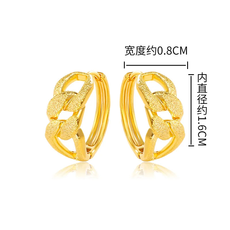 Luxury 24K 9999 Pure Gold real gold Women's chain earring ear buckle