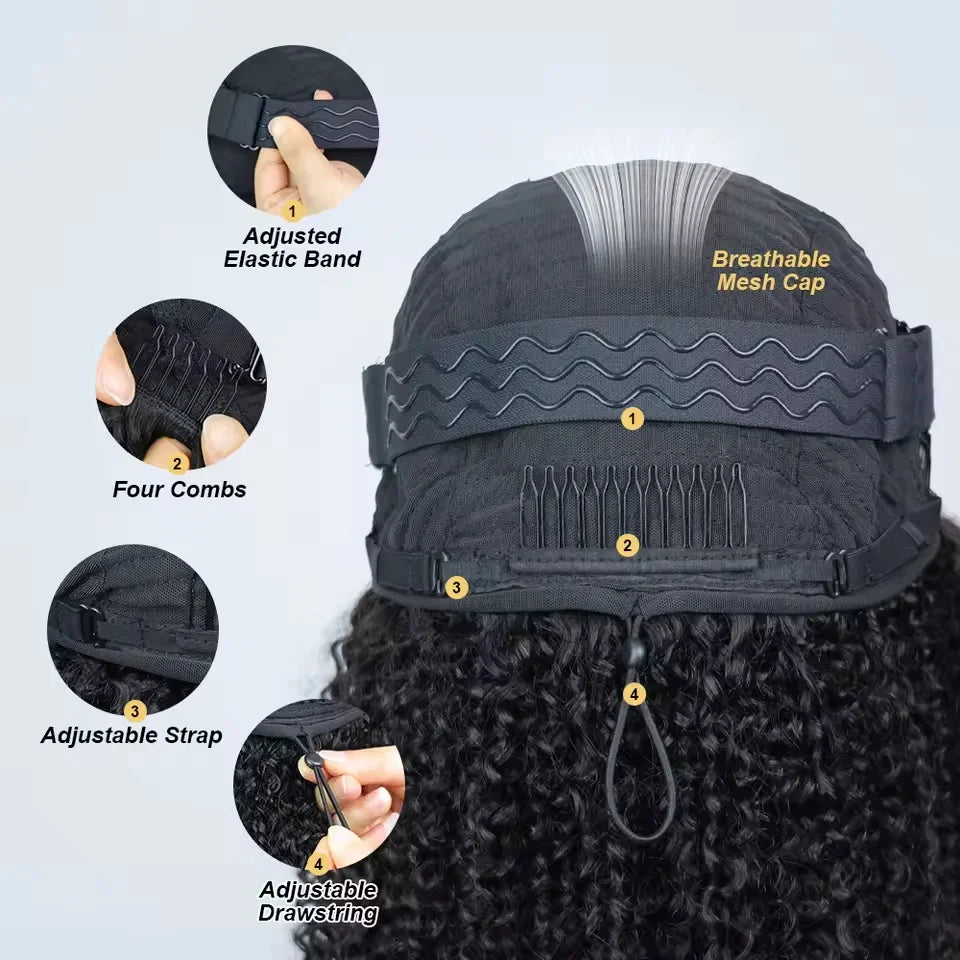 250% Glueless Wigs Human Hair Burmese Curly Headband Wig Upgrade 3 IN 1 Half Wig With Drawstring Seamless Clip Ins Flip Over