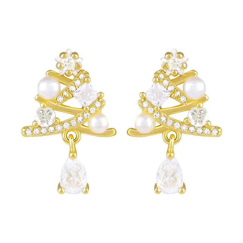 New 925 Sterling Silver Ear Needle Christmas tree/snowflake pendant Hoop Earrings For Women fashion Christmas gifts accessories