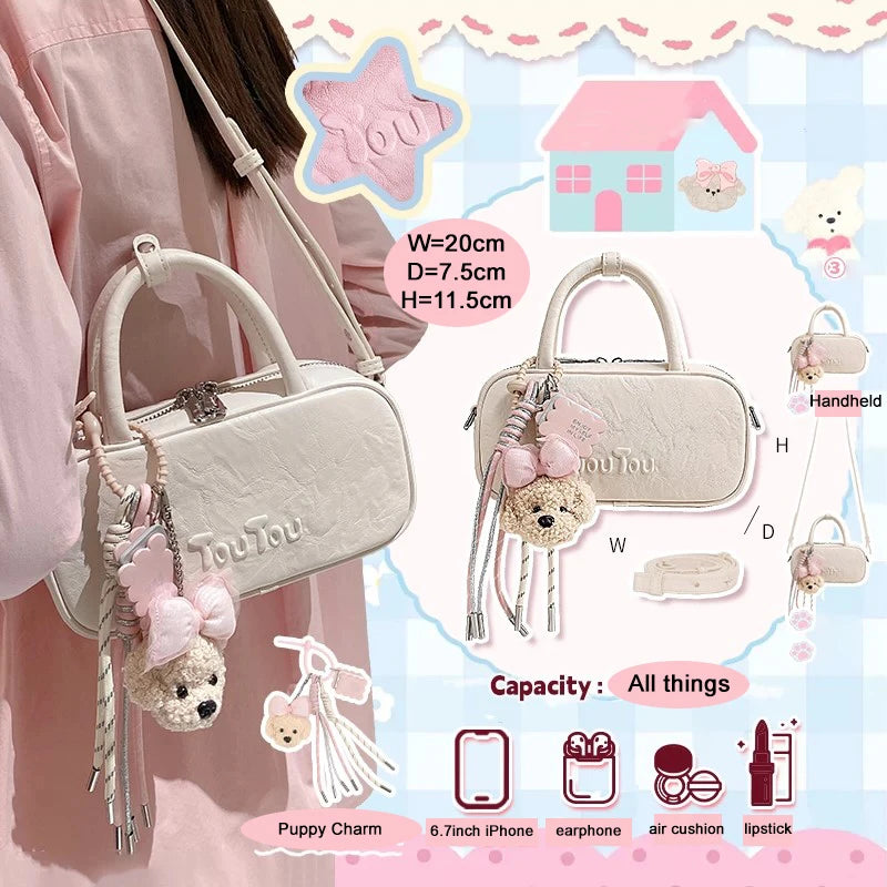 TOUTOU Boston Bowling Bag Imitation Plant Tanning Autumn Shoulder Handheld Crossbody Mini Purse for Women Teacher Christmas Gift