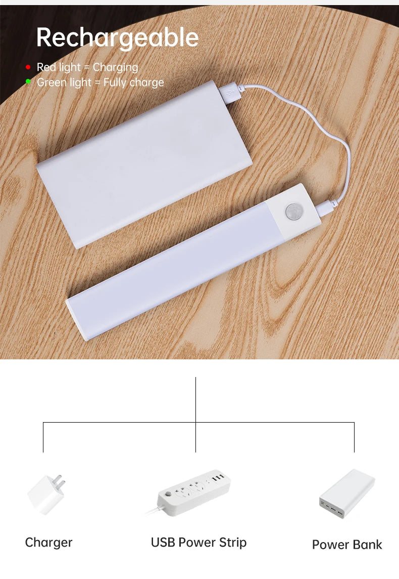 Motion Sensor Light Wireless LED Night Light USB Rechargeable Night Lamp Cabinet Wardrobe Lamp Under Backlight For Kitchen Led