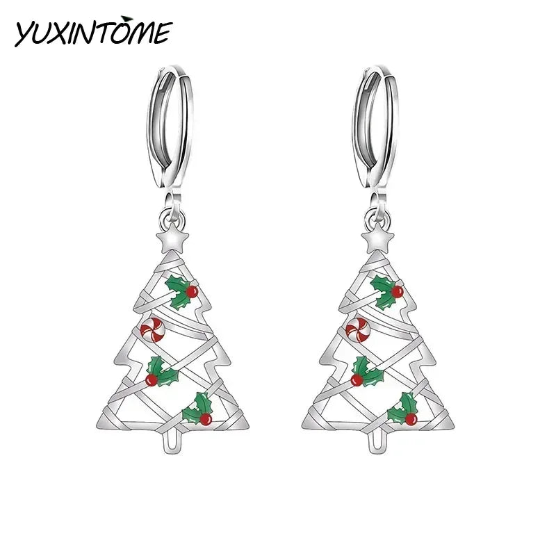 New 925 Sterling Silver Ear Needle Christmas tree/snowflake pendant Hoop Earrings For Women fashion Christmas gifts accessories